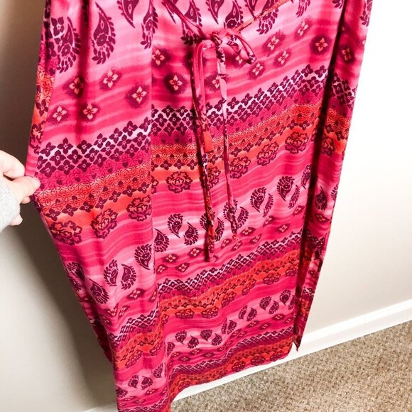Vintage 90s No Boundaries Pink Tie Waist Colorful Aztec Printed Maxi Dress small - Picture 8 of 9